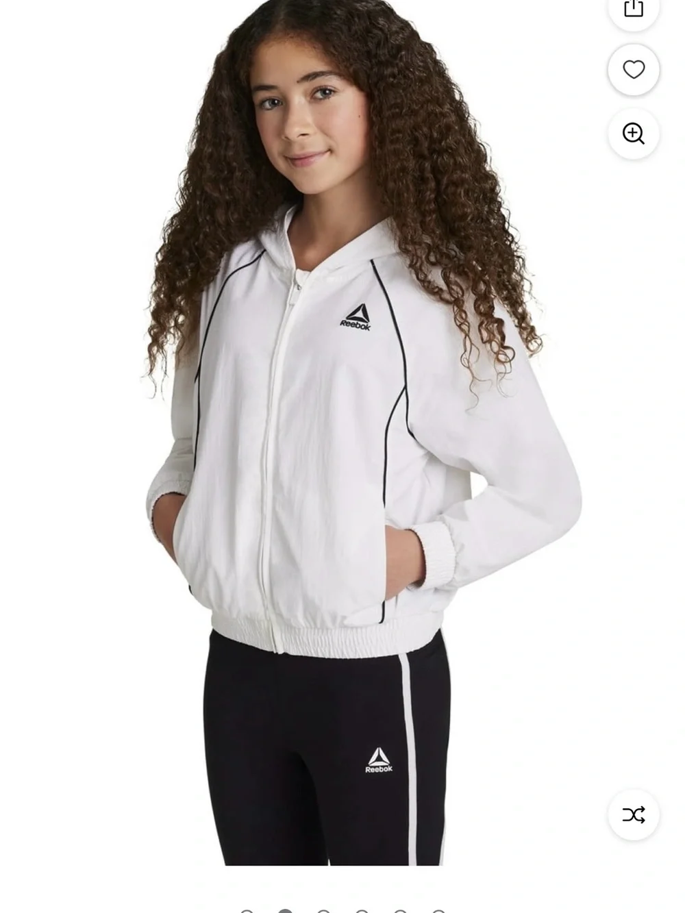 NWT Reebok Girls Breeze Full-Zip Hooded Windbreaker Jacket Lightweight